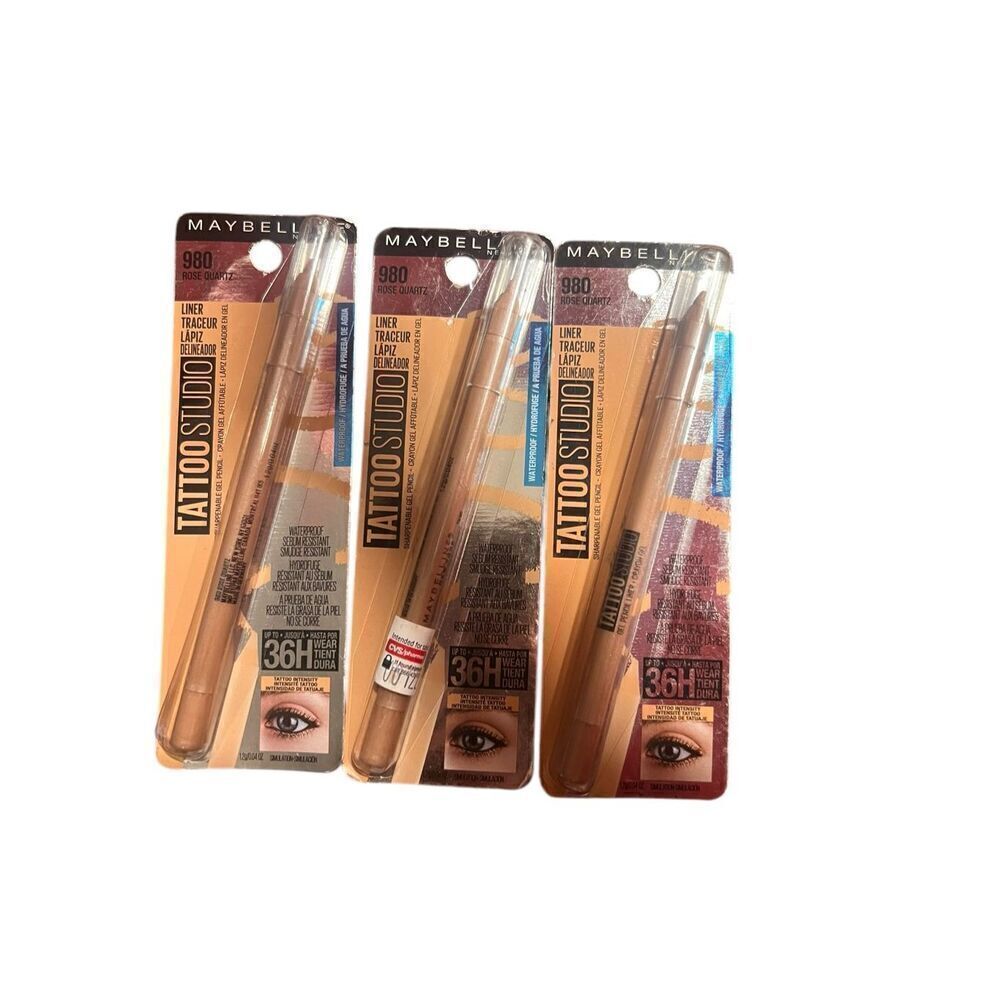3 Maybelline Tattoo Studio Eye Liner Waterproof 36Hr Gel Pencil 980 Rose Quartz